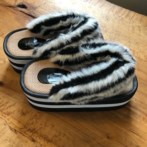 Jeffrey Campbell fuzzy platform flip flops